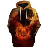 Jesus And Lion Half Face 3D Hoodies For Men Women, God 3D Printed Hoodie, Christian Apparel Hoodies