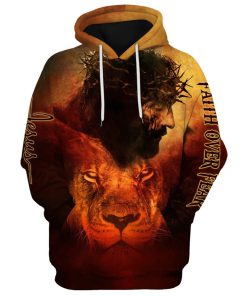 Jesus And Lion 3D Hoodies Faith Over Fear Hoodies Jesus Hoodie Men & Women, God 3D Printed Hoodie, Christian Apparel Hoodies