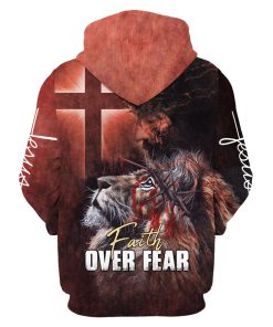 Jesus And Lion, Faith Over Fear Hoodie For Men & Women, God 3D Printed Hoodie, Christian Apparel Hoodies