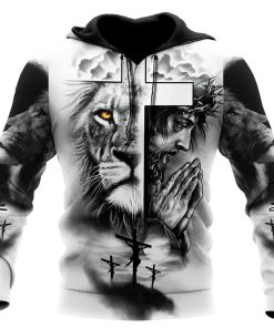Jesus And Lion Let Your Faith Be Bigger Than Your Fear God 3D Hoodie For Man And Women, Jesus Printed 3D Hoodie