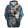 Jesus And Lion Half Face 3D Hoodies For Men Women, God 3D Printed Hoodie, Christian Apparel Hoodies