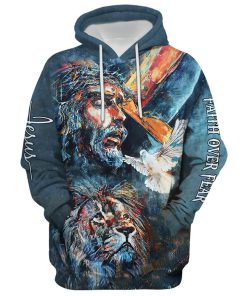 Jesus And Lion Of Judah, Faith Over Fear Hoodie For Men & Women, God 3D Printed Hoodie, Christian Apparel Hoodies