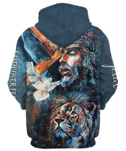 Jesus And Lion Of Judah, Faith Over Fear Hoodie For Men & Women, God 3D Printed Hoodie, Christian Apparel Hoodies