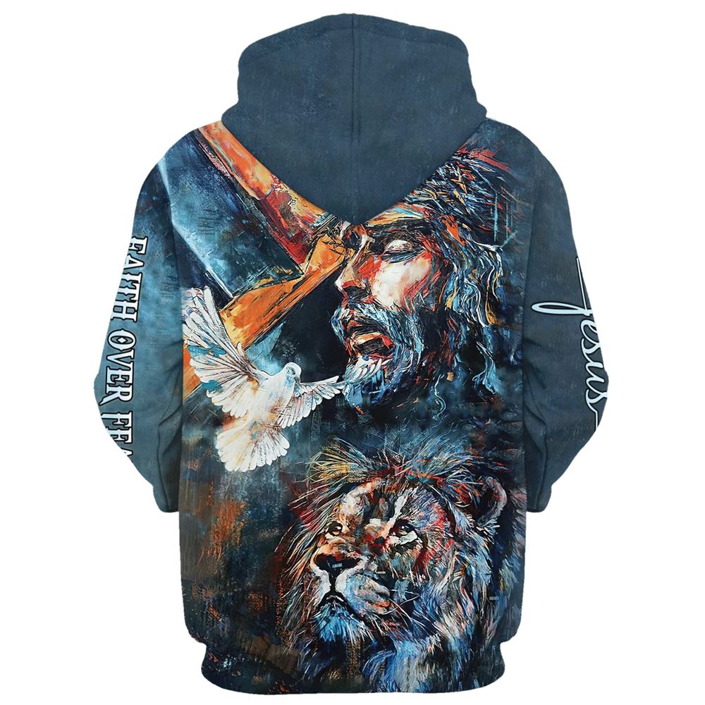 Jesus And Lion Of Judah, Faith Over Fear Hoodie For Men & Women, God 3D Printed Hoodie, Christian Apparel Hoodies