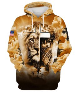 Jesus And The Cross Lion Of Judah Hoodie For Men & Women, God 3D Printed Hoodie, Christian Apparel Hoodies