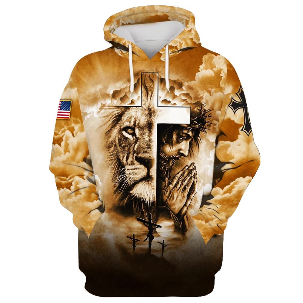 Jesus And The Cross Lion Of Judah Hoodie For Men & Women, God 3D Printed Hoodie, Christian Apparel Hoodies