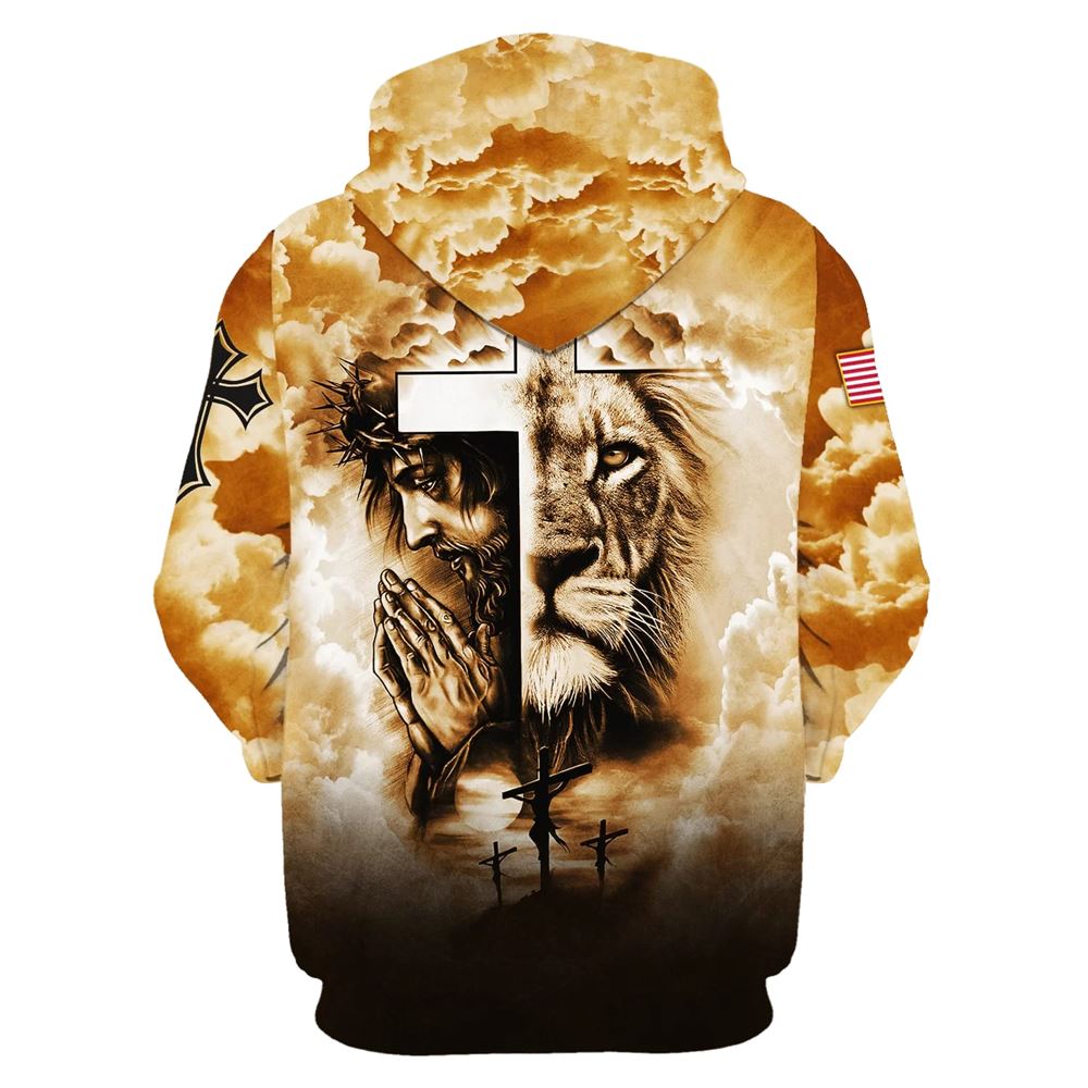 Jesus And The Cross Lion Of Judah Hoodie For Men & Women, God 3D Printed Hoodie, Christian Apparel Hoodies