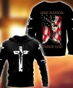 Jesus Christ Cross And Flag One Nation Under God 3D Hoodie For Man And Women, Jesus Printed 3D Hoodie