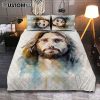 Jesus Christ Crown Of Thorns Bedroom Quilt Bedding Set - Jesus Portrait Quilt Bedding Set Prints - Christian Bedroom