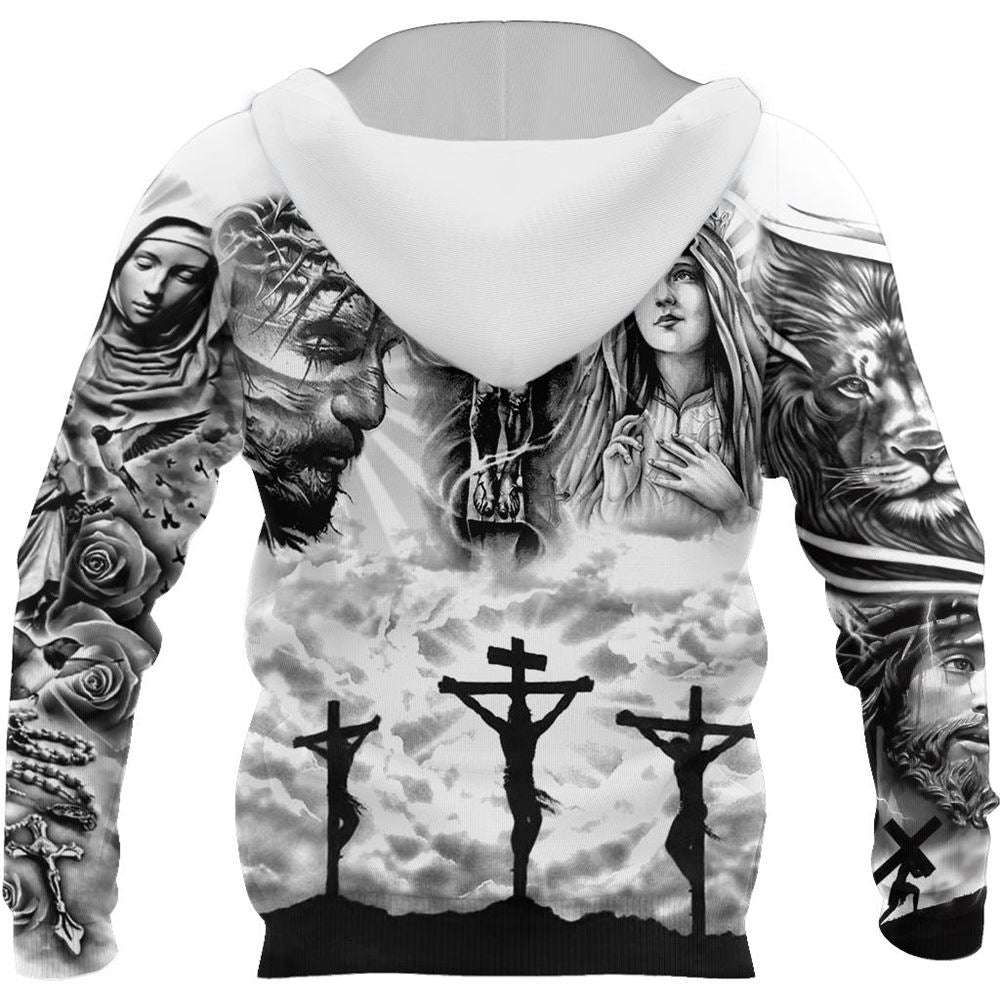 Jesus Christ With God And Mary Tattoo God 3D Hoodie For Man And Women, Jesus Printed 3D Hoodie