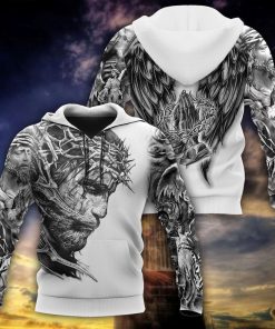 Jesus Christ With Wings Tattoo Hoodie Men & Women, God 3D Printed Hoodie, Christian Apparel Hoodies