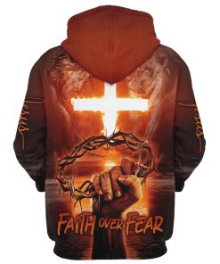 Jesus Cross Crown Of Thorns Faith Over Fear Hoodie For Men & Women, God 3D Printed Hoodie, Christian Apparel Hoodies