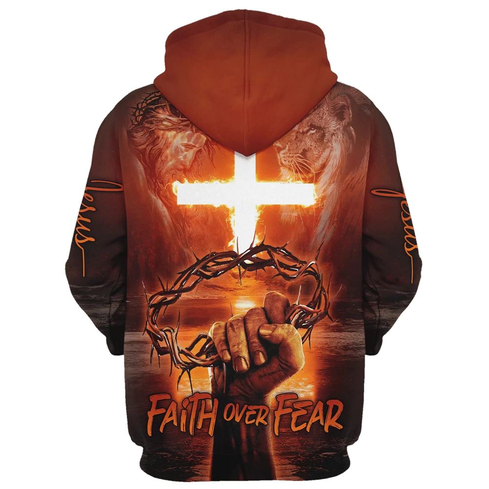 Jesus Cross Crown Of Thorns Faith Over Fear Hoodie For Men & Women, God 3D Printed Hoodie, Christian Apparel Hoodies