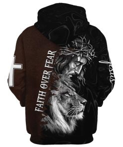 Jesus Crown Of Thorns And Lion Hoodie Faith Over Fear Hoodies Jesus Hoodie Men & Women, God 3D Printed Hoodie, Christian Apparel Hoodies