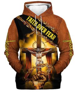 Jesus Crown Of Thorns Hoodie Faith Over Fear Hoodies Jesus Hoodie Men & Women, God 3D Printed Hoodie, Christian Apparel Hoodies
