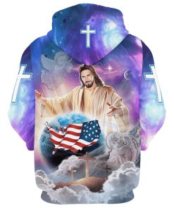 Jesus Hands Holding Earth 3D Hoodie Christian American Flag 3D Hoodies Jesus Hoodie, God 3D Printed Hoodie, Christian Apparel Hoodies
