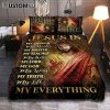 Jesus Is My God My King Blue Flower Wooden Cross White Butterfly Quilt Bedding Set Bedroom - Bible Verse Quilt Bedding Set Art - Christian Home Decor