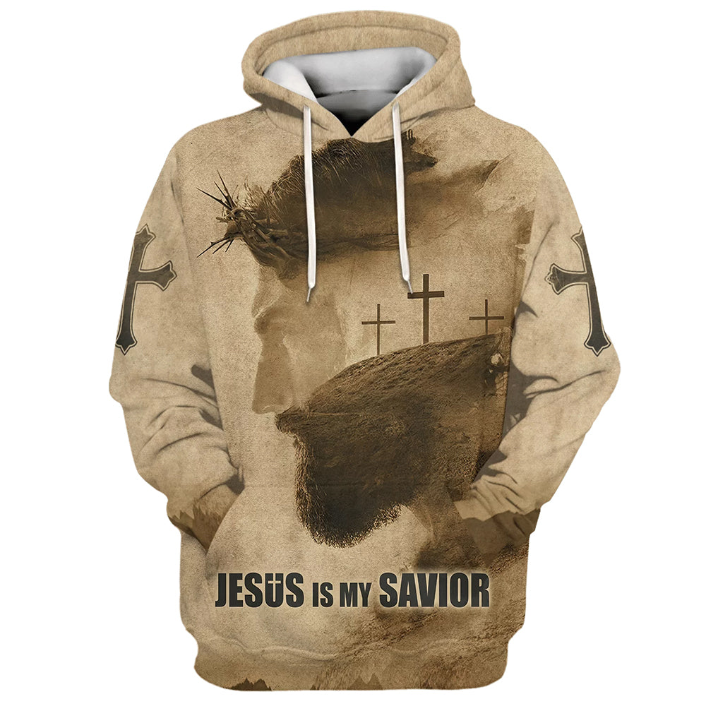 Jesus Is My Savior Hoodie Jesus Christ With Thorns 3 Crosses 3D Hoodies Jesus Hoodie Men & Women, God 3D Printed Hoodie, Christian Apparel Hoodies