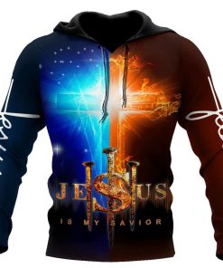 Jesus Is My Savior Red And Blue Cross God 3D Hoodie For Man And Women, Jesus Printed 3D Hoodie
