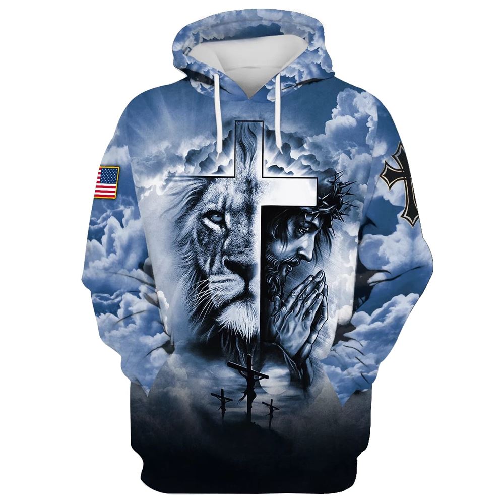 Jesus, Lion And Cross Hoodie For Men & Women, God 3D Printed Hoodie, Christian Apparel Hoodies