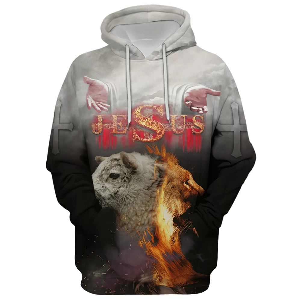 Jesus Lion And Lamb, The Hand Of Jesus Hoodie For Men & Women, God 3D Printed Hoodie, Christian Apparel Hoodies
