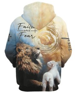 Jesus Lion Faith Over Fear Christ Hoodies, Christ God Hand Hoodie For Men & Women, God 3D Printed Hoodie, Christian Apparel Hoodies