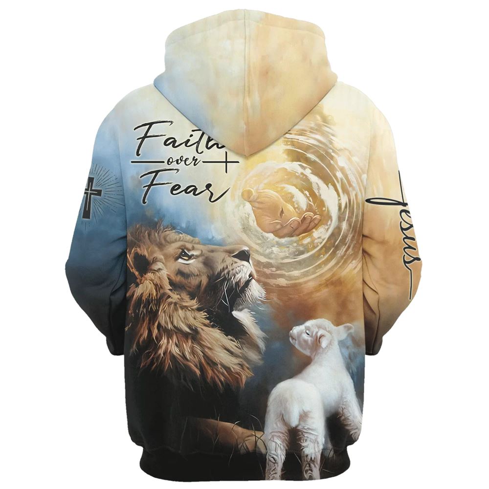 Jesus Lion Faith Over Fear Christ Hoodies, Christ God Hand Hoodie For Men & Women, God 3D Printed Hoodie, Christian Apparel Hoodies