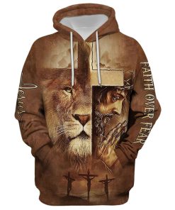 Jesus Lion Faith Over Fear Hoodie For Men & Women, God 3D Printed Hoodie, Christian Apparel Hoodies