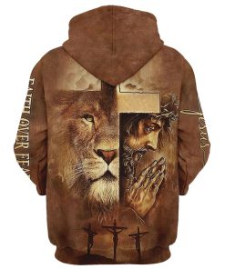 Jesus Lion Faith Over Fear Hoodie For Men & Women, God 3D Printed Hoodie, Christian Apparel Hoodies
