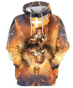 Jesus Lion King And Lamb Cross 3D Hoodies Jesus Hoodie Men & Women, God 3D Printed Hoodie, Christian Apparel Hoodies