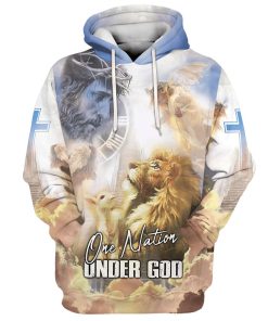Jesus Lion Lamb One Nation Under God Hoodies Jesus Hoodie Men & Women, God 3D Printed Hoodie, Christian Apparel Hoodies