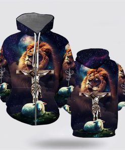 Jesus Lion Sheep Galaxy 3D Hoodies For Women Men, God 3D Printed Hoodie, Christian Apparel Hoodies