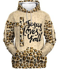 Jesus Loves Y'all Cross Leopard Skin Pattern Hoodies Jesus Hoodie Men & Women, God 3D Printed Hoodie, Christian Apparel Hoodies