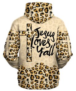 Jesus Loves Y'all Cross Leopard Skin Pattern Hoodies Jesus Hoodie Men & Women, God 3D Printed Hoodie, Christian Apparel Hoodies