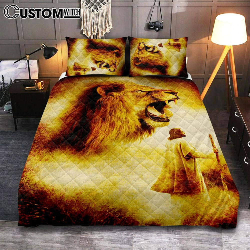 Jesus Painting Lion Quilt Bedding Set Prints - Jesus Christ Quilt Bedding Set Art - Christian Cover Twin Bedding Decor