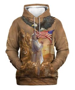Jesus Praying With Lion Hoodies Jesus Hoodie Men & Women, God 3D Printed Hoodie, Christian Apparel Hoodies