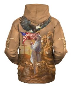 Jesus Praying With Lion Hoodies Jesus Hoodie Men & Women, God 3D Printed Hoodie, Christian Apparel Hoodies