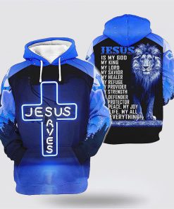 Jesus Save The Lion Blue 3D Hoodies For Women Men, God 3D Printed Hoodie, Christian Apparel Hoodies