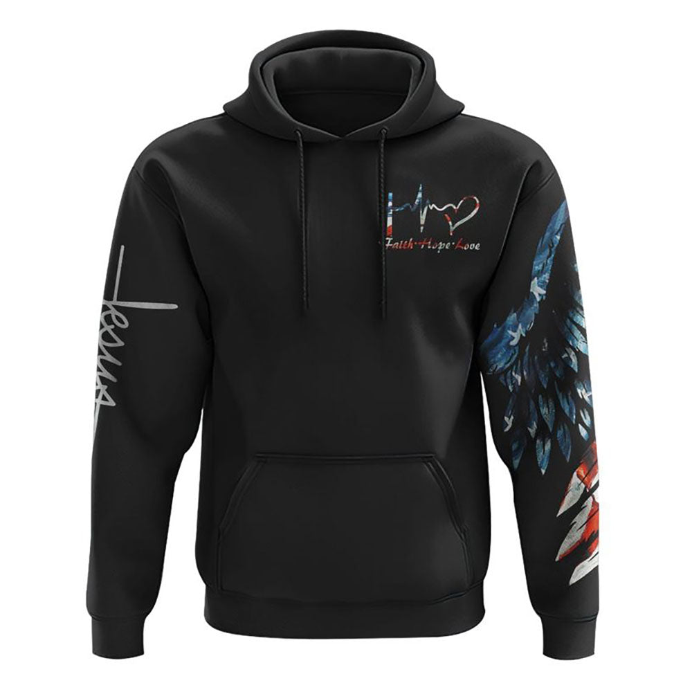 Jesus Saved America Wings Cross All Over Print 3D Hoodie, Christian Hoodie, Christian Sweatshirt, Bible Verse Shirt