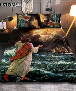 Jesus Walking On Water Bedroom Quilt Bedding Set - Jesus Portrait Quilt Bedding Set Prints - Christian Bedroom