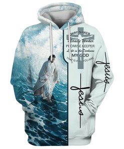 Jesus Walking On Water Hoodies, Waymaker Miracle Worker Promise Keeper Light In The Darkness Hoodie, God 3D Printed Hoodie, Christian Apparel Hoodies