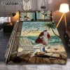 Jesus Walking On Water Quilt Bedding Set - For We Walk By Faith Ocean Turtle Bedroom Quilt Bedding Set - Jesus Portrait Quilt Bedding Set Prints - Christian Bedroom