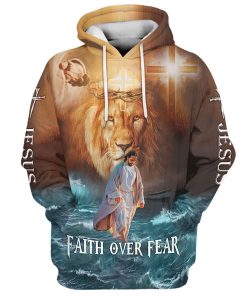 Jesus Walks On Water Faith Over Fear Lion King Hoodies Jesus Hoodie Men & Women, God 3D Printed Hoodie, Christian Apparel Hoodies