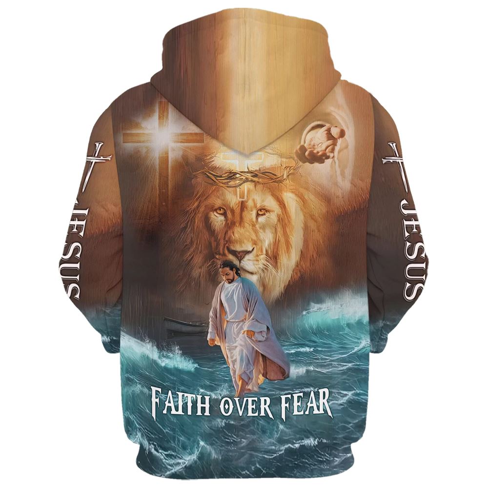 Jesus Walks On Water Faith Over Fear Lion King Hoodies Jesus Hoodie Men & Women, God 3D Printed Hoodie, Christian Apparel Hoodies