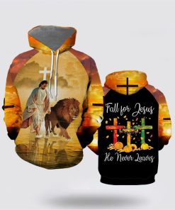 Jesus Walks With Lion Fall For Jesus He Never Leaves 3D Hoodies For Women Men, God 3D Printed Hoodie, Christian Apparel Hoodies
