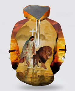 Jesus Walks With Lion Fall For Jesus He Never Leaves 3D Hoodies For Women Men, God 3D Printed Hoodie, Christian Apparel Hoodies