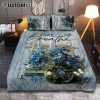Just Breathe Blue Daisy Vase White Butterfly Quilt Bedding Set Bedroom - Bible Verse Quilt Bedding Set Art - Christian Home Decor