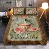 Just Breathe Hummingbird Rose White Peony Bedroom Quilt Bedding Set - Bible Verse Quilt Bedding Set Art - Christian Bedroom Home Decor