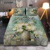 Just Breathe Hydrangea Purple Flower Bedroom Quilt Bedding Set - Bible Verse Quilt Bedding Set Art - Christian Bedroom Home Decor