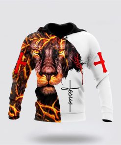Lightning Lion And Jesus Cross 3D Hoodies For Women Men, God 3D Printed Hoodie, Christian Apparel Hoodies